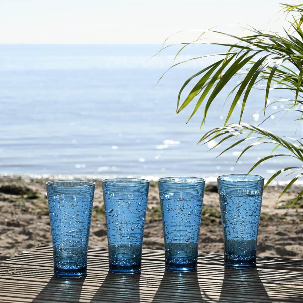 The Three Rivers Hampers Co. Blue Linear Set of 4 Hi Ball Glasses